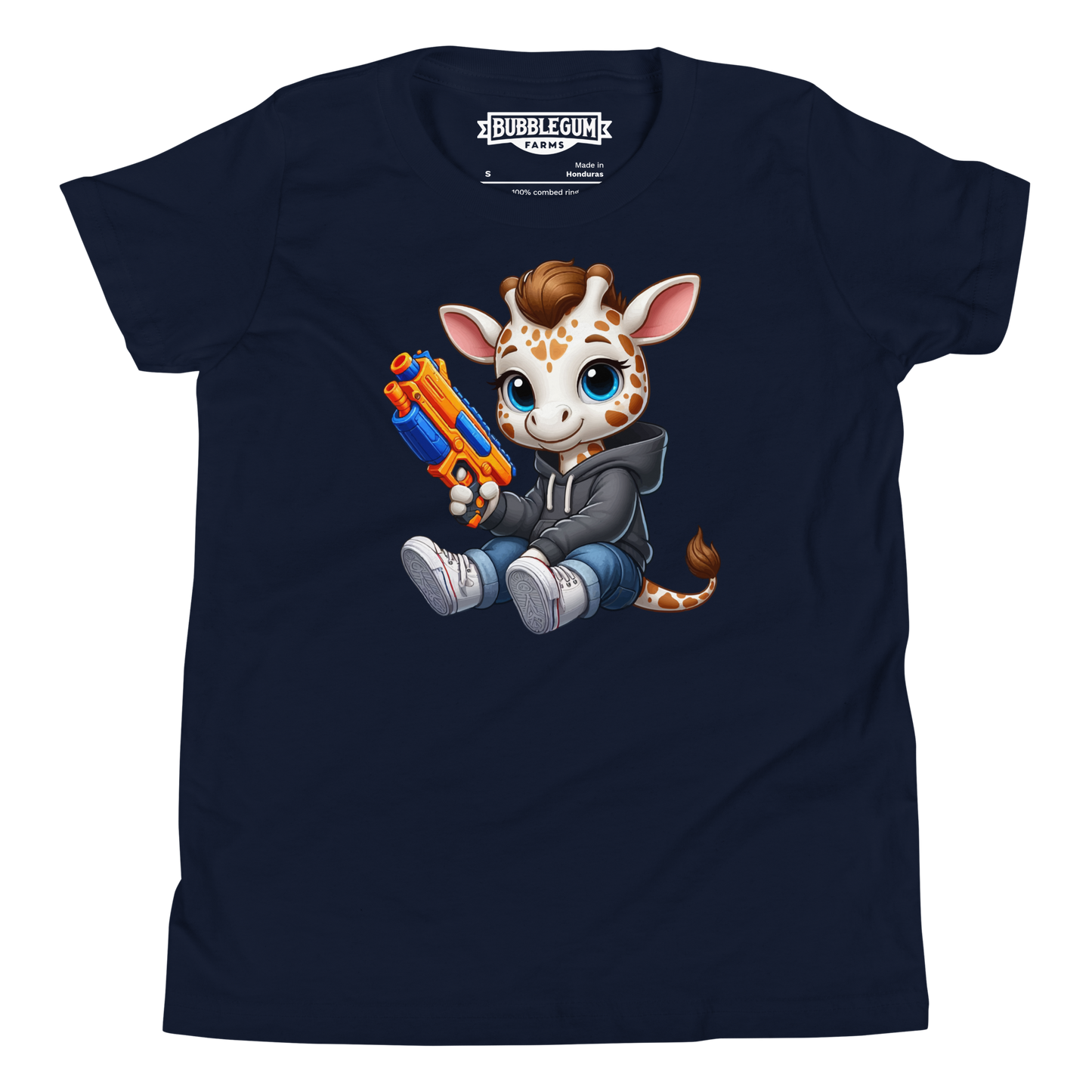 White Giraffe with Foam Dart Blaster - Youth Staple Tee