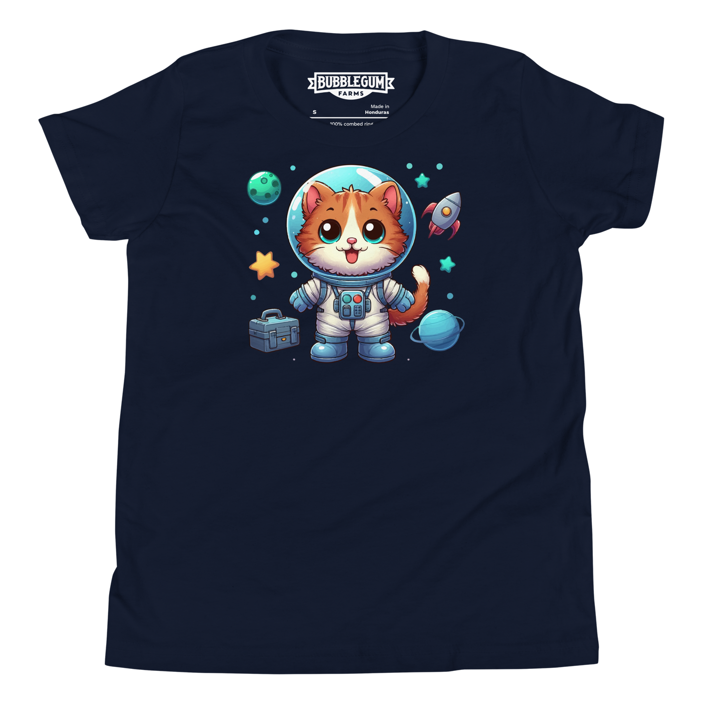 Space Kitten with Planets - Youth Staple Tee