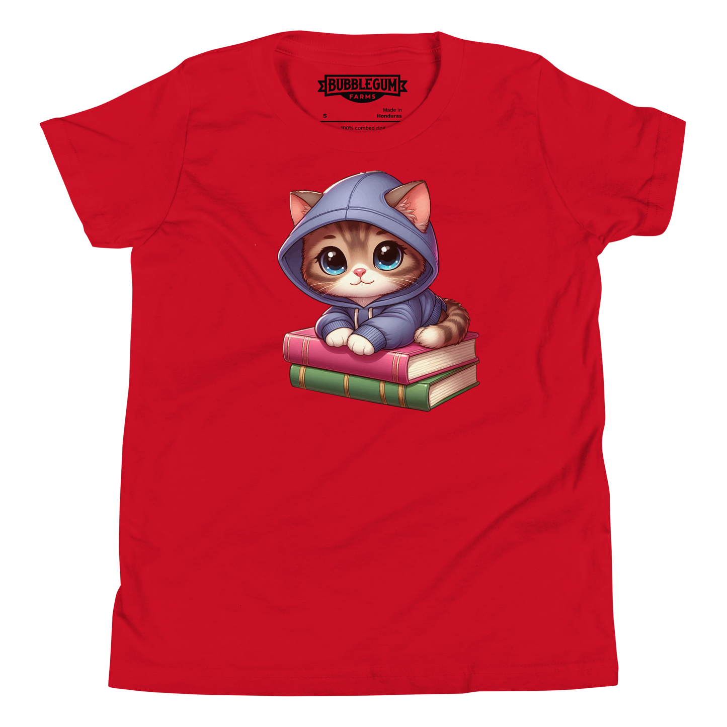 Brown Kitten - Sitting on Books - Youth Staple Tee