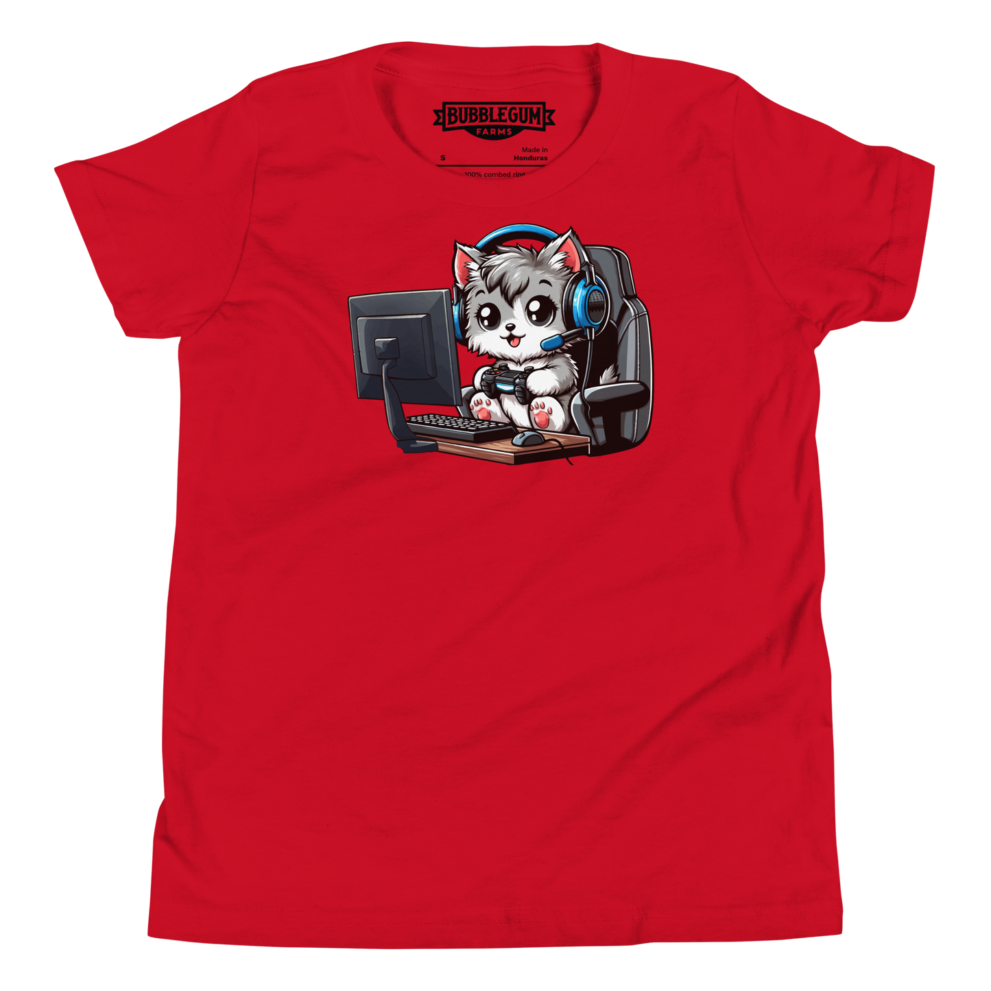 Gamer Kitten - Blue Headset - Youth Staple Tee