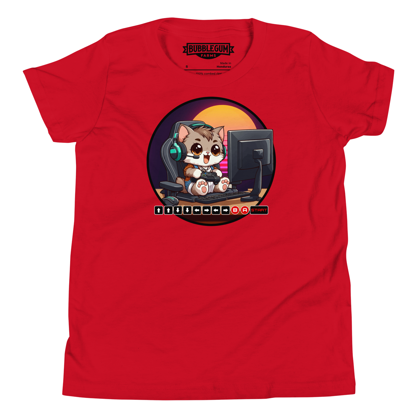 Gamer Kitten - Green Headset - Youth Staple Tee