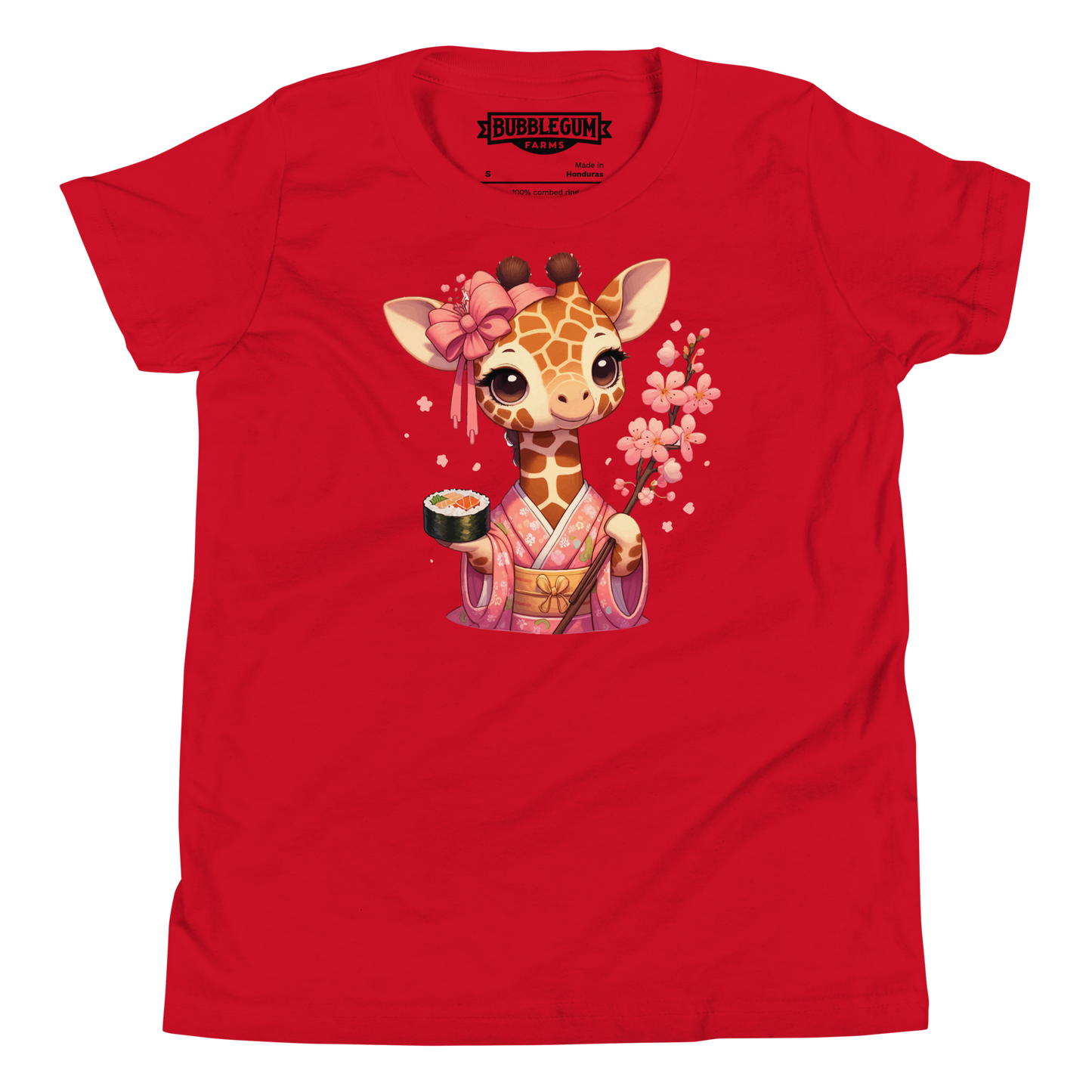 Geisha Giraffe - Holding Cherry Blossoms - Youth Staple Tee