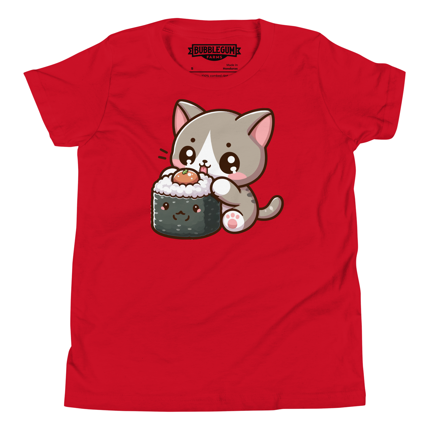 Grey Kitten - Eating Sushi - Youth Staple Tee
