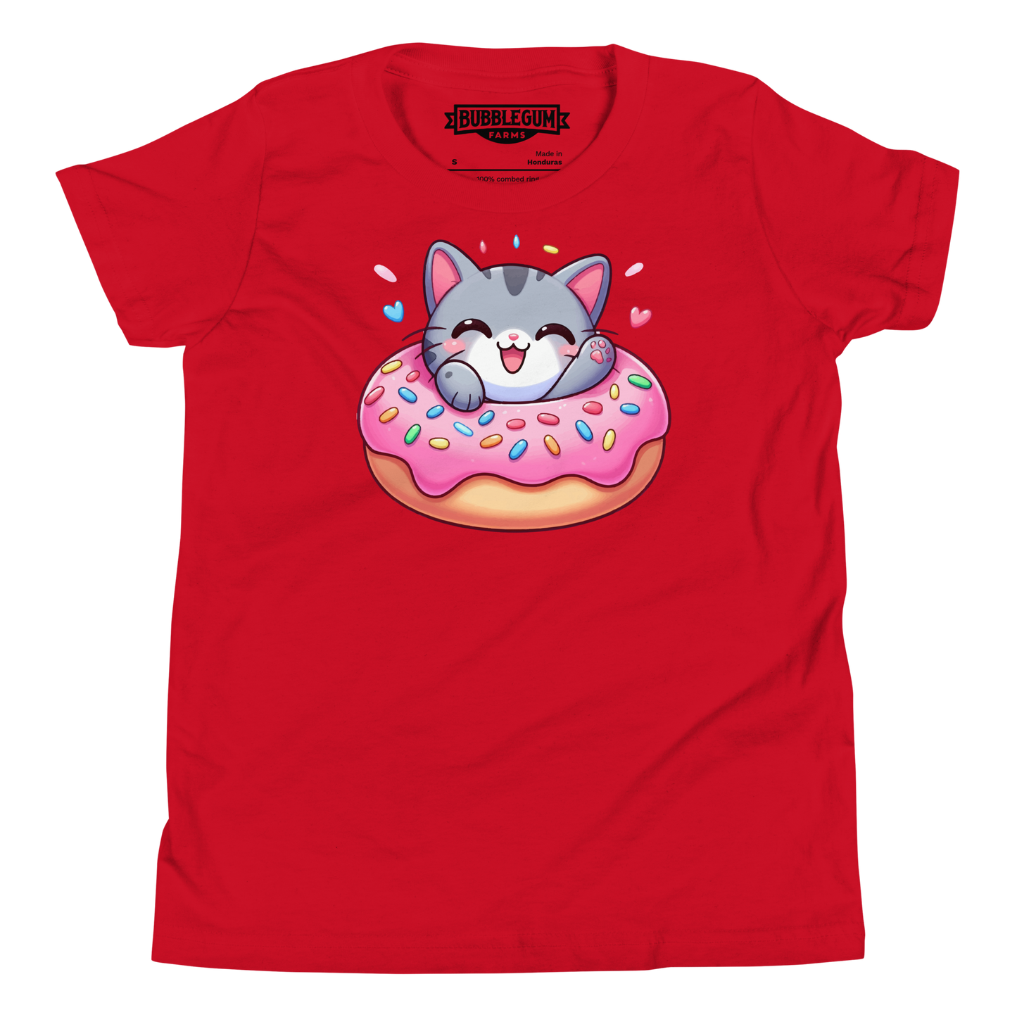 Grey Kitten - Laughing in a Donut - Youth Staple Tee