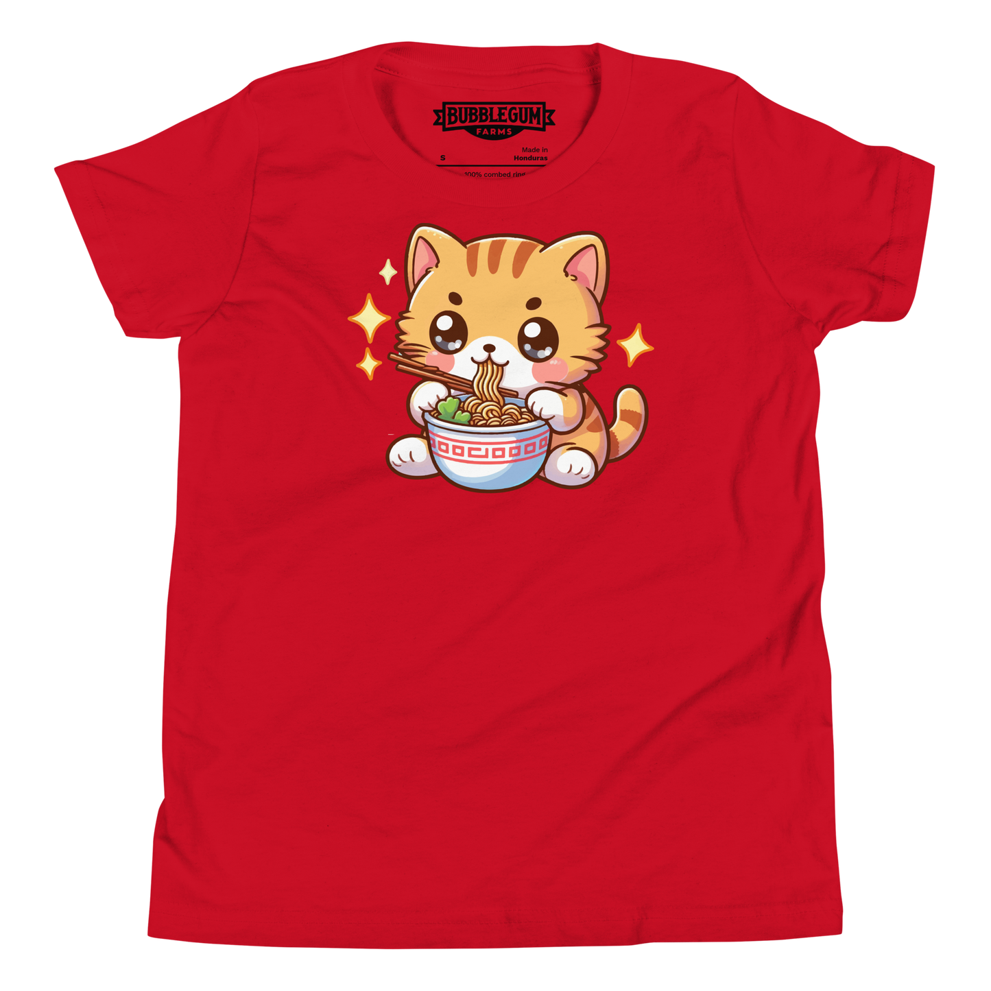 Orange Kitten - Eating Ramen - Youth Staple Tee