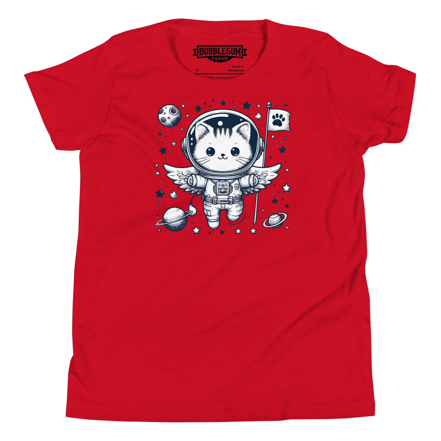 Space Kitten with Stars - Youth Staple Tee