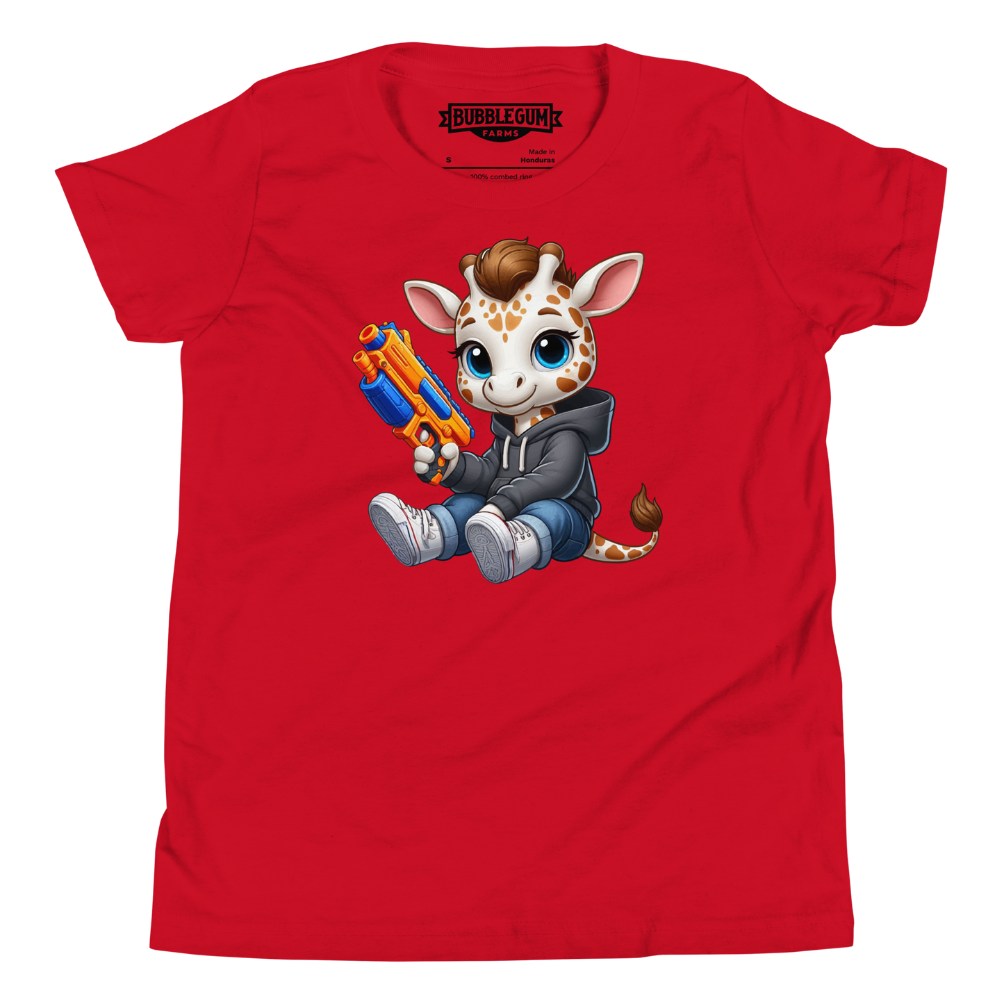 White Giraffe with Foam Dart Blaster - Youth Staple Tee
