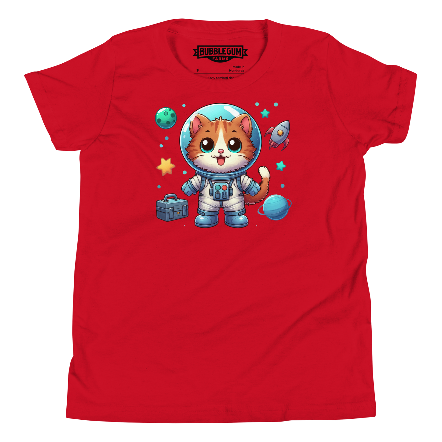 Space Kitten with Planets - Youth Staple Tee