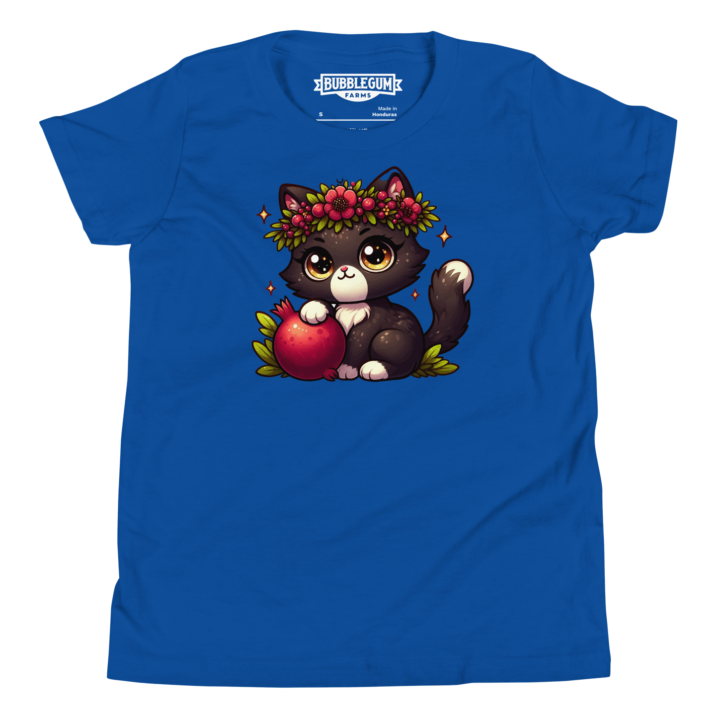 Black Kitten with Red Flowers - Youth Staple Tee