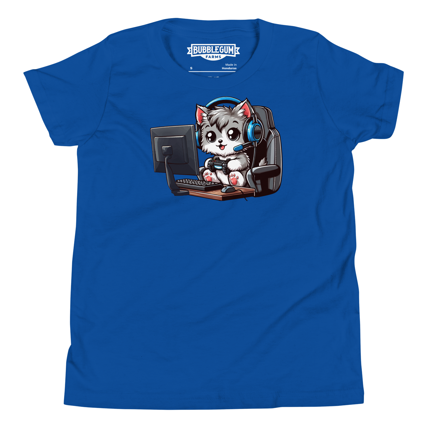 Gamer Kitten - Blue Headset - Youth Staple Tee
