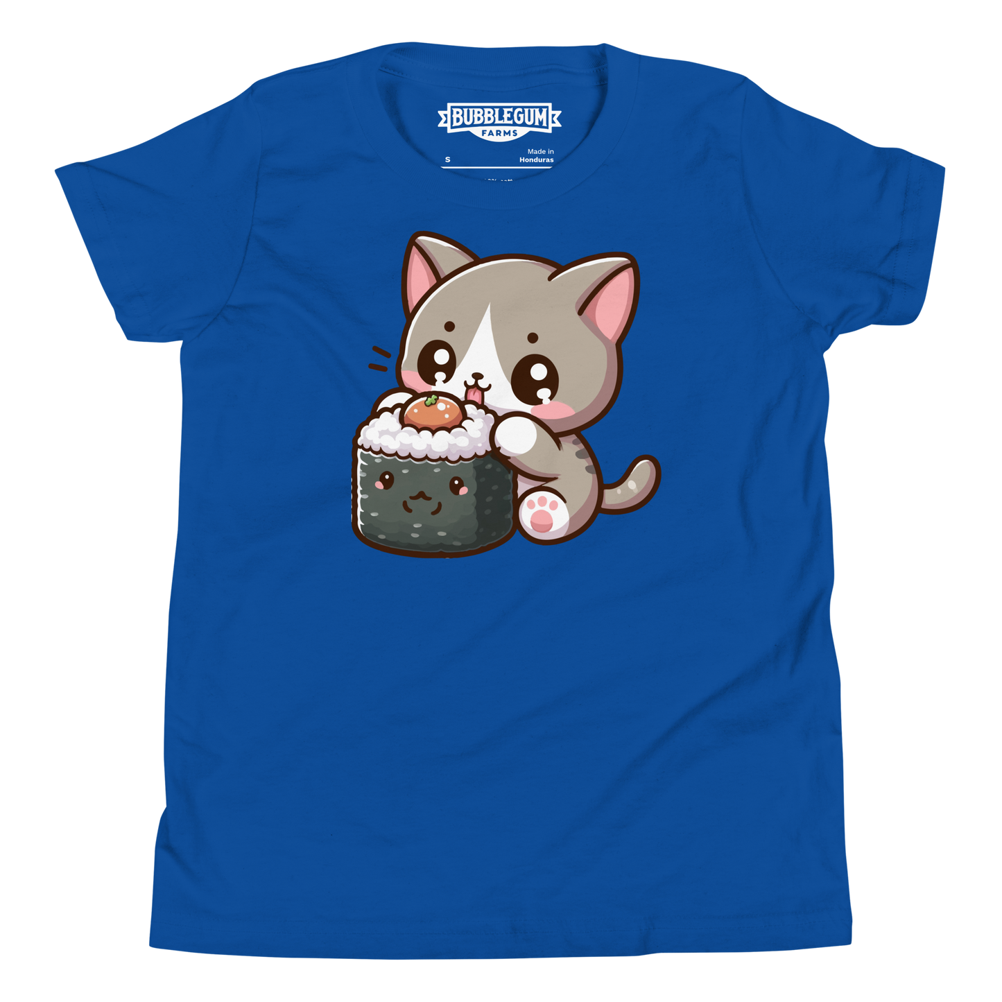 Grey Kitten - Eating Sushi - Youth Staple Tee