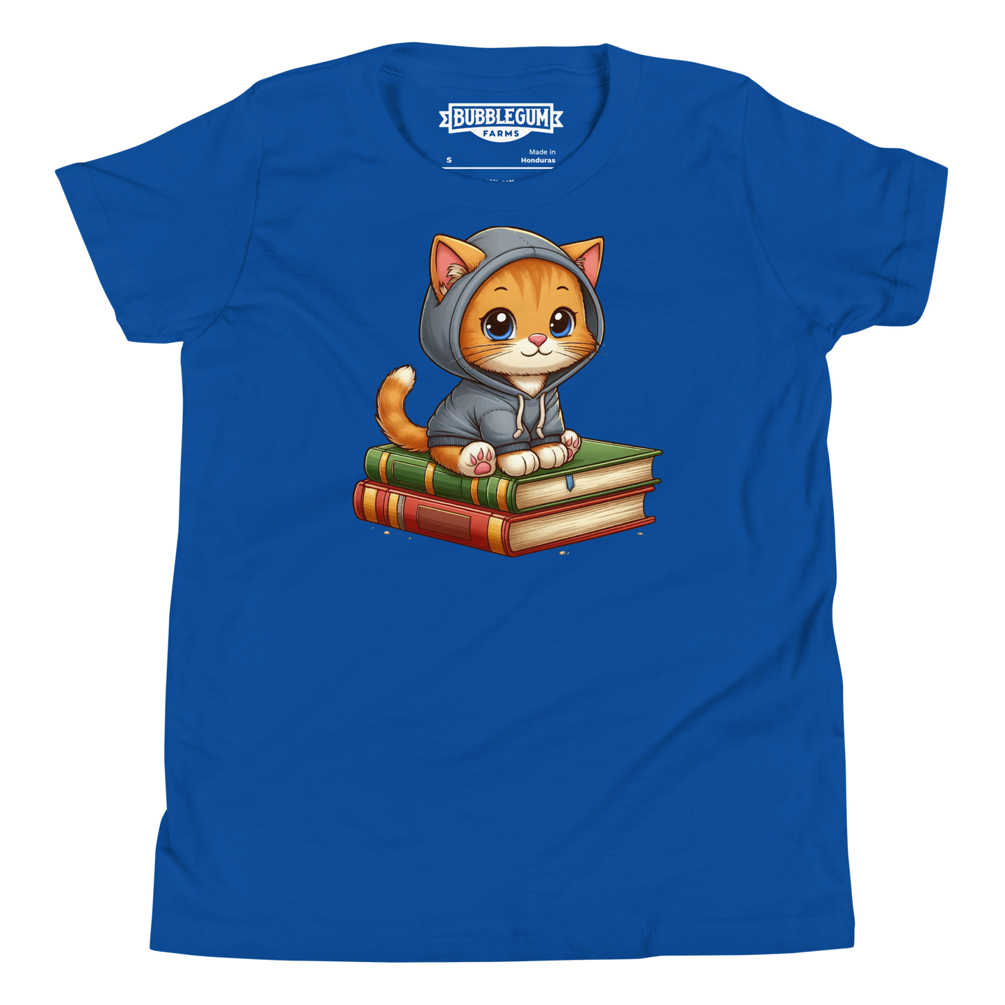 Orange Kitten - Sitting on Books - Youth Staple Tee