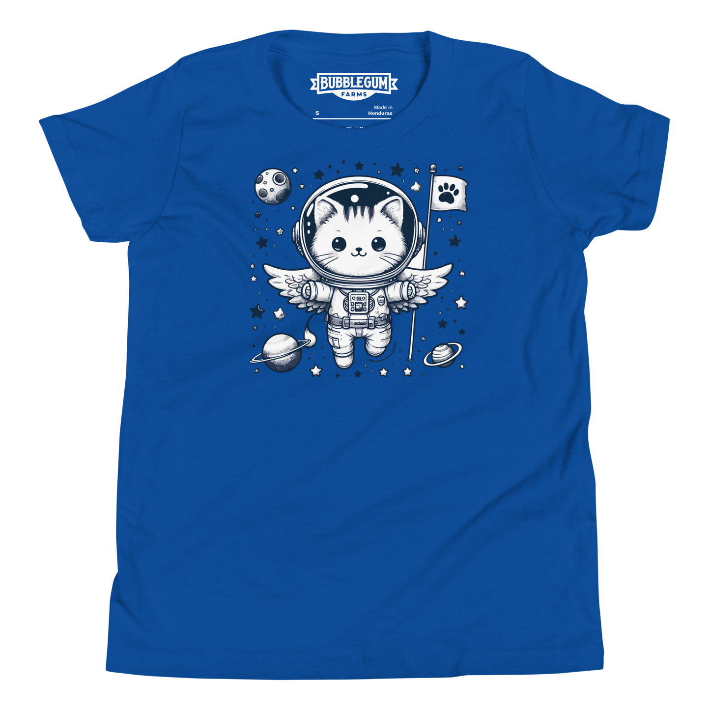 Space Kitten with Stars - Youth Staple Tee