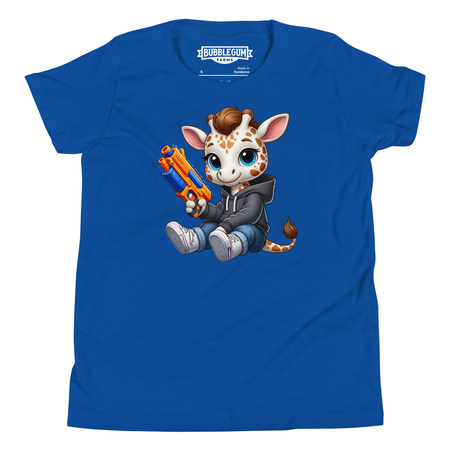 White Giraffe with Foam Dart Blaster - Youth Staple Tee