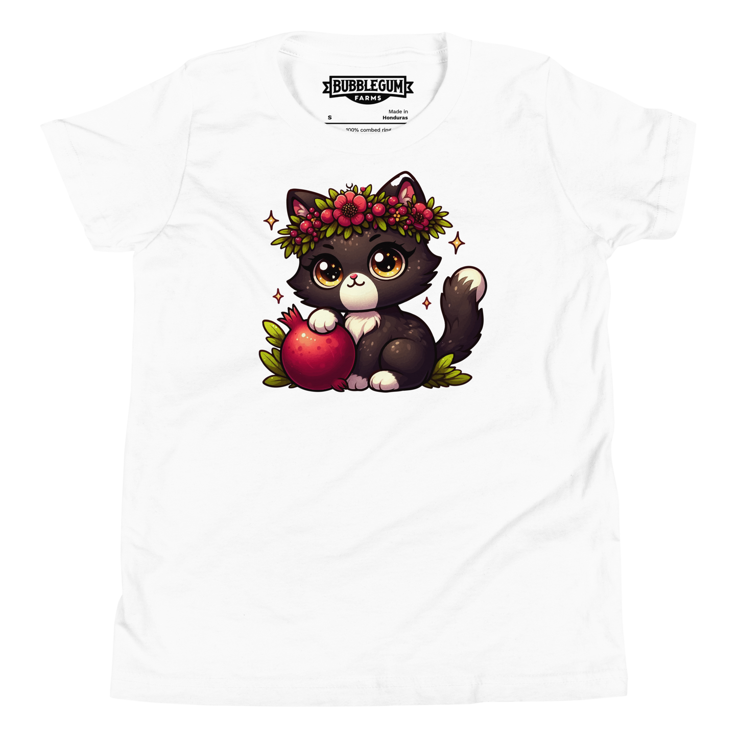 Black Kitten with Red Flowers - Youth Staple Tee