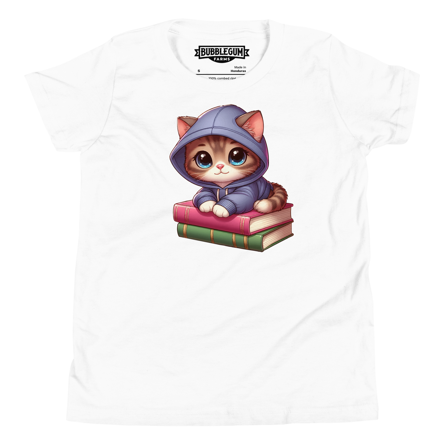 Brown Kitten - Sitting on Books - Youth Staple Tee
