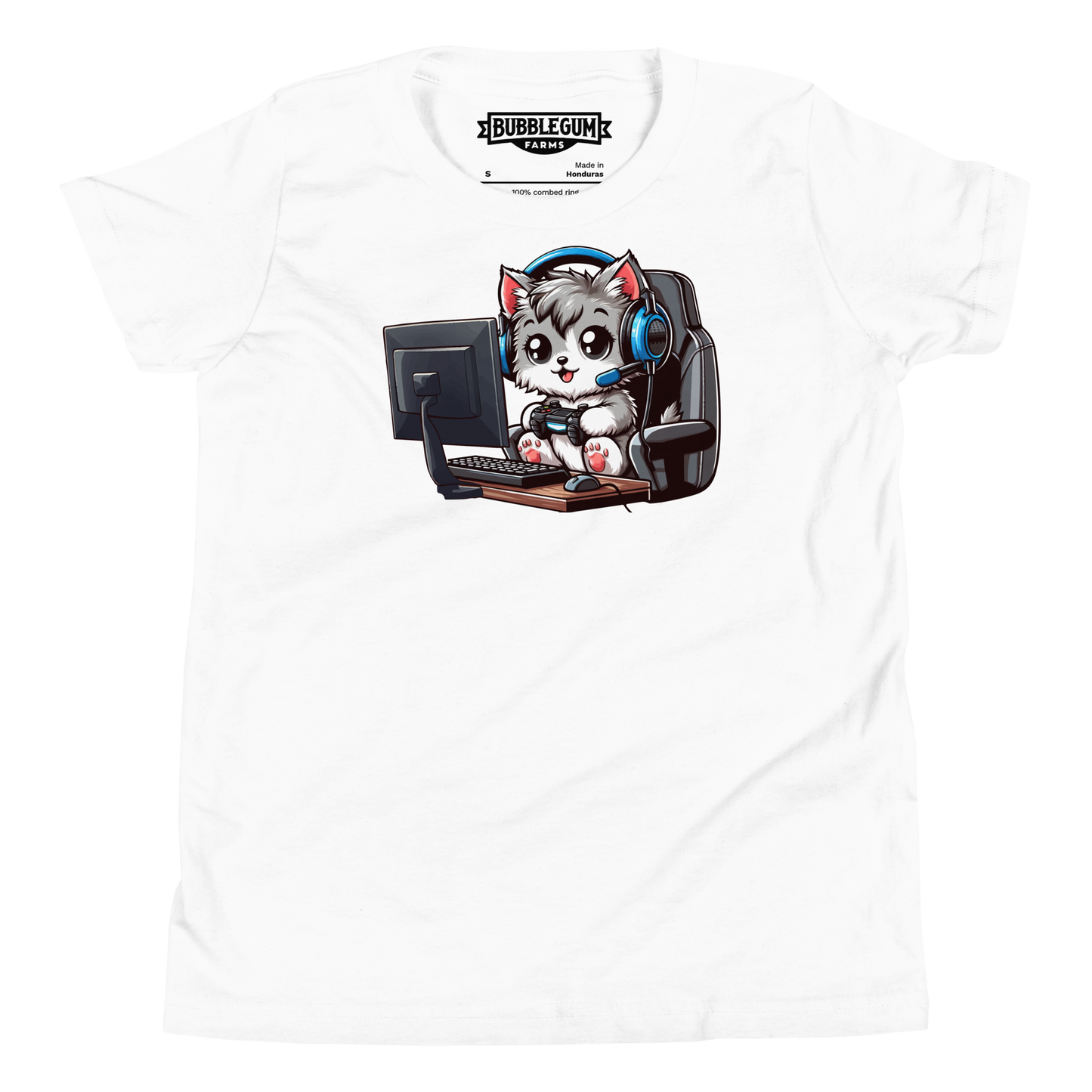 Gamer Kitten - Blue Headset - Youth Staple Tee