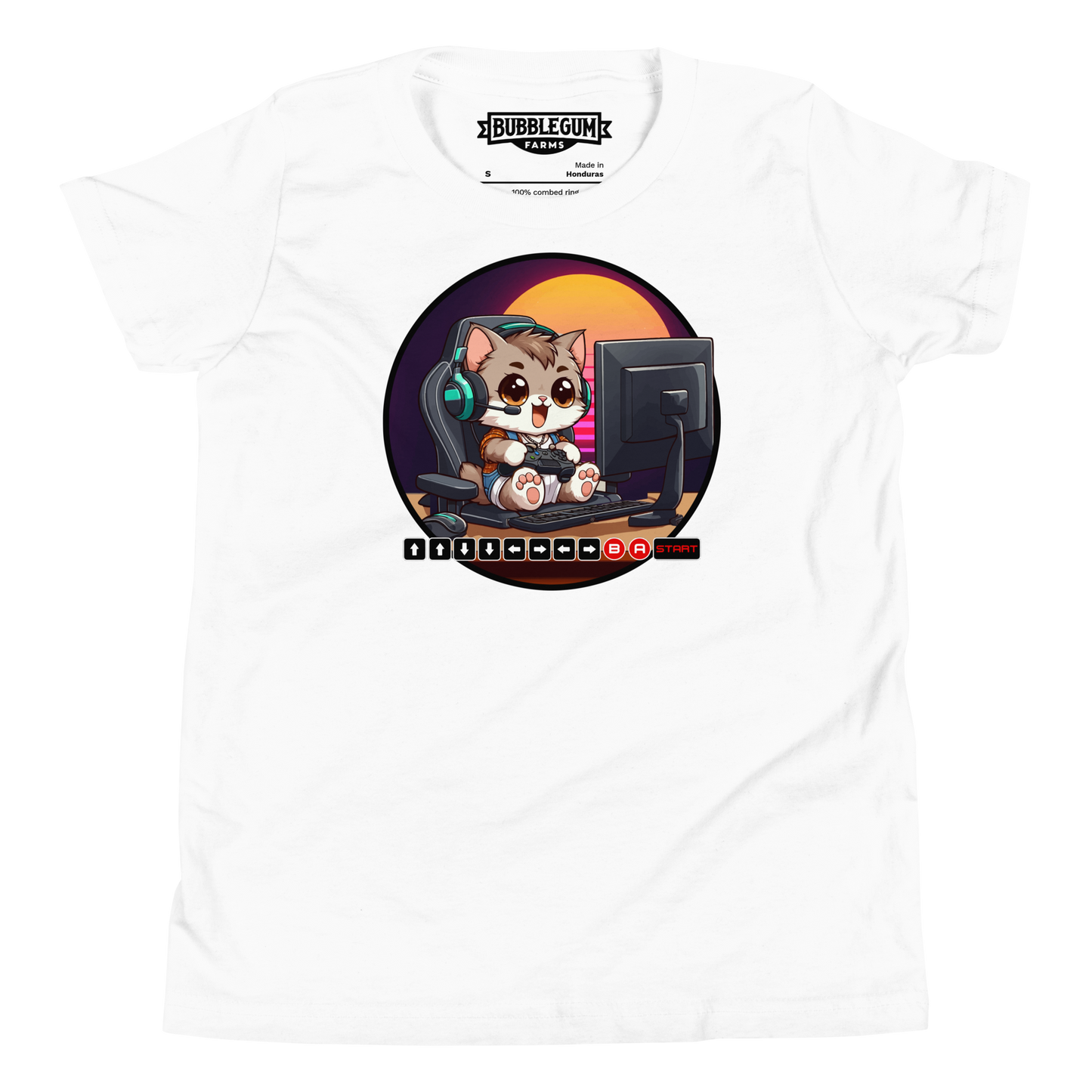 Gamer Kitten - Green Headset - Youth Staple Tee