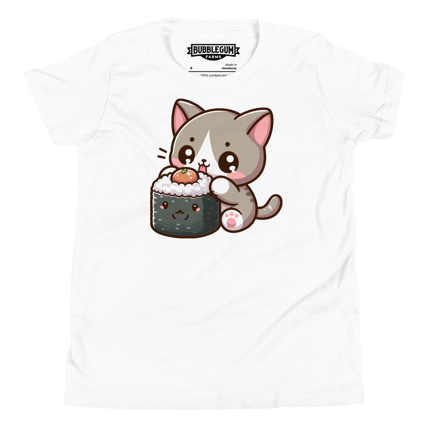 Grey Kitten - Eating Sushi - Youth Staple Tee