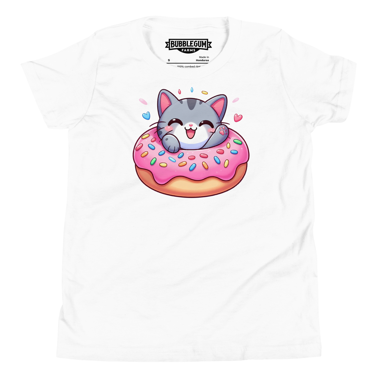 Grey Kitten - Laughing in a Donut - Youth Staple Tee