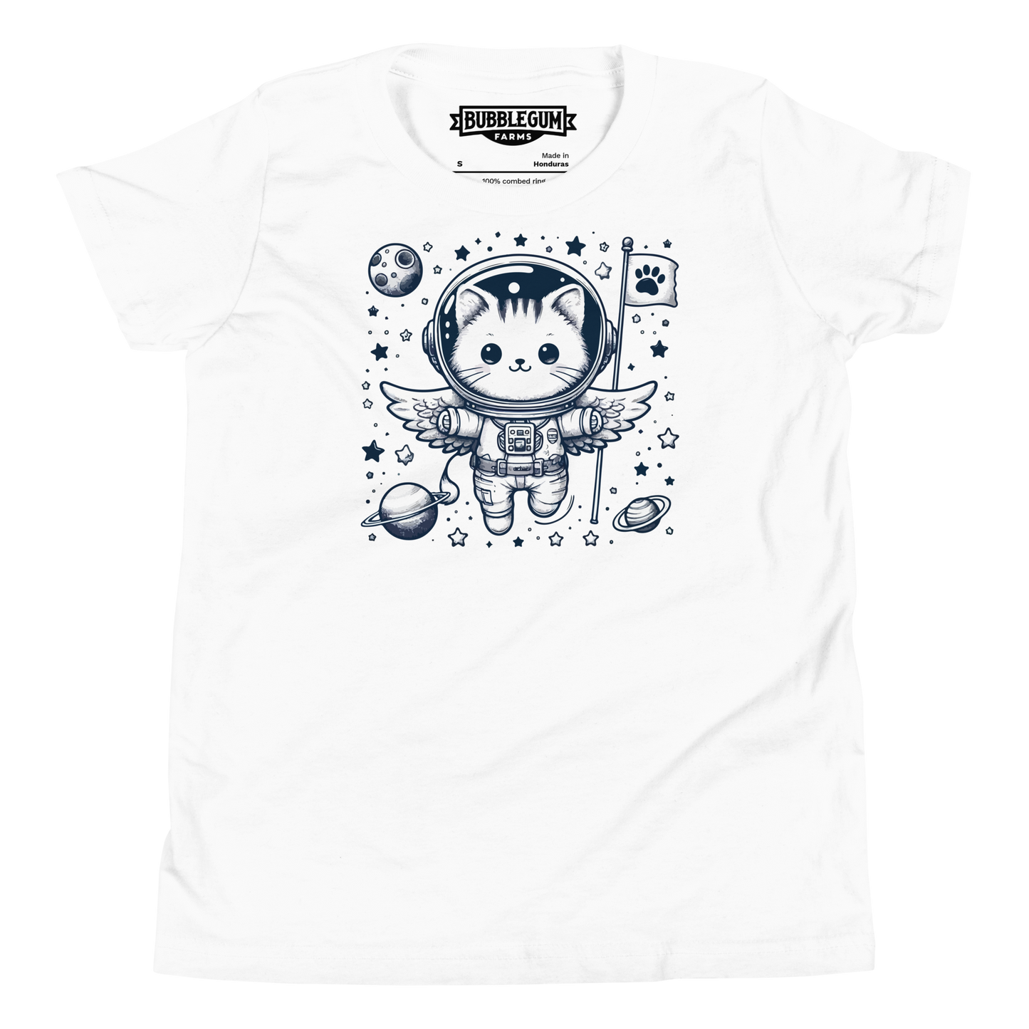 Space Kitten with Stars - Youth Staple Tee