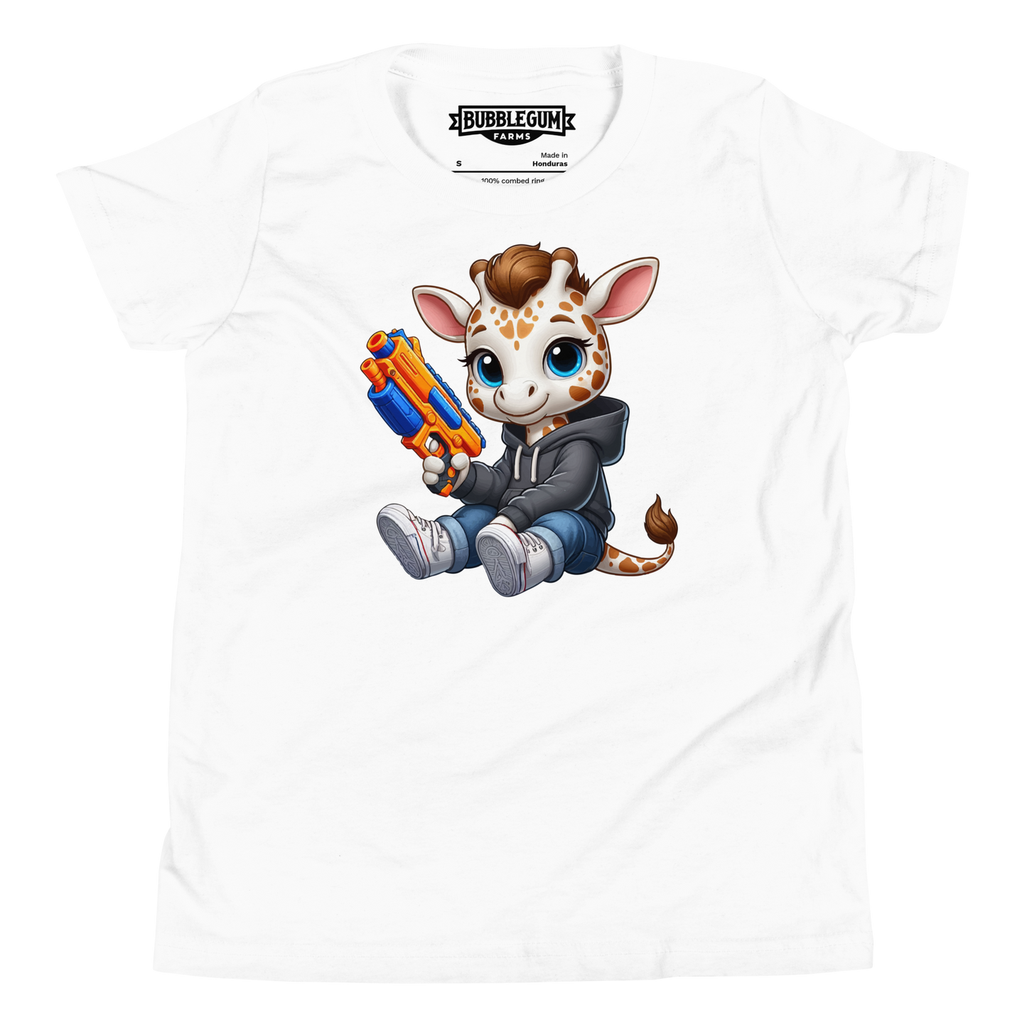 White Giraffe with Foam Dart Blaster - Youth Staple Tee