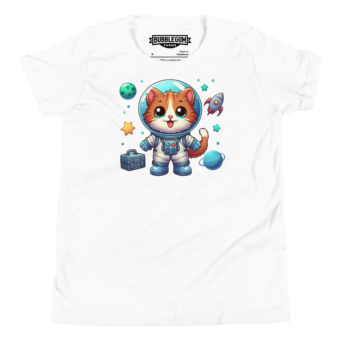 Space Kitten with Planets - Youth Staple Tee