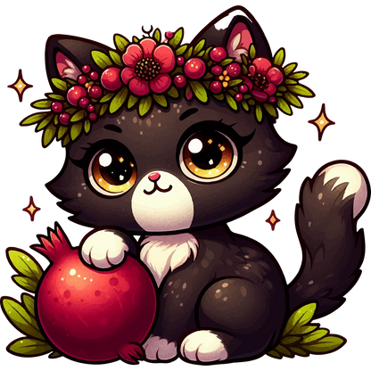 Black Kitten with Red Flowers - Youth Staple Tee