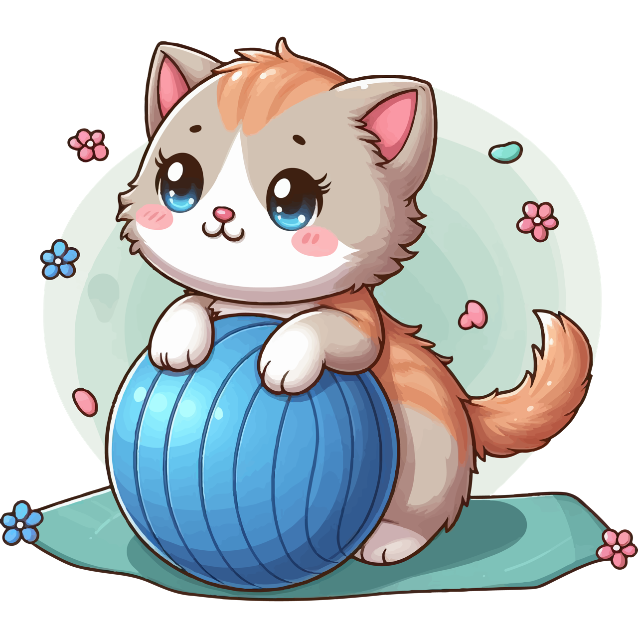 Brown Kitten on Blue Ball - Youth Staple Tee
