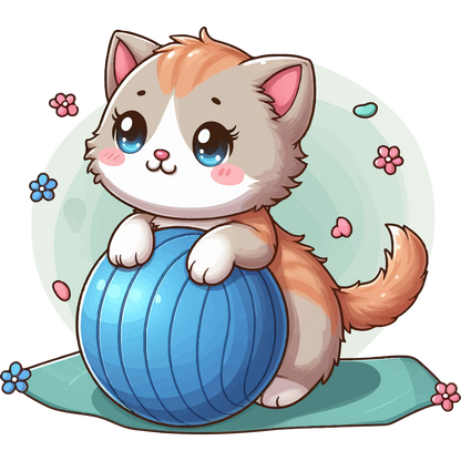Brown Kitten on Blue Ball - Youth Staple Tee
