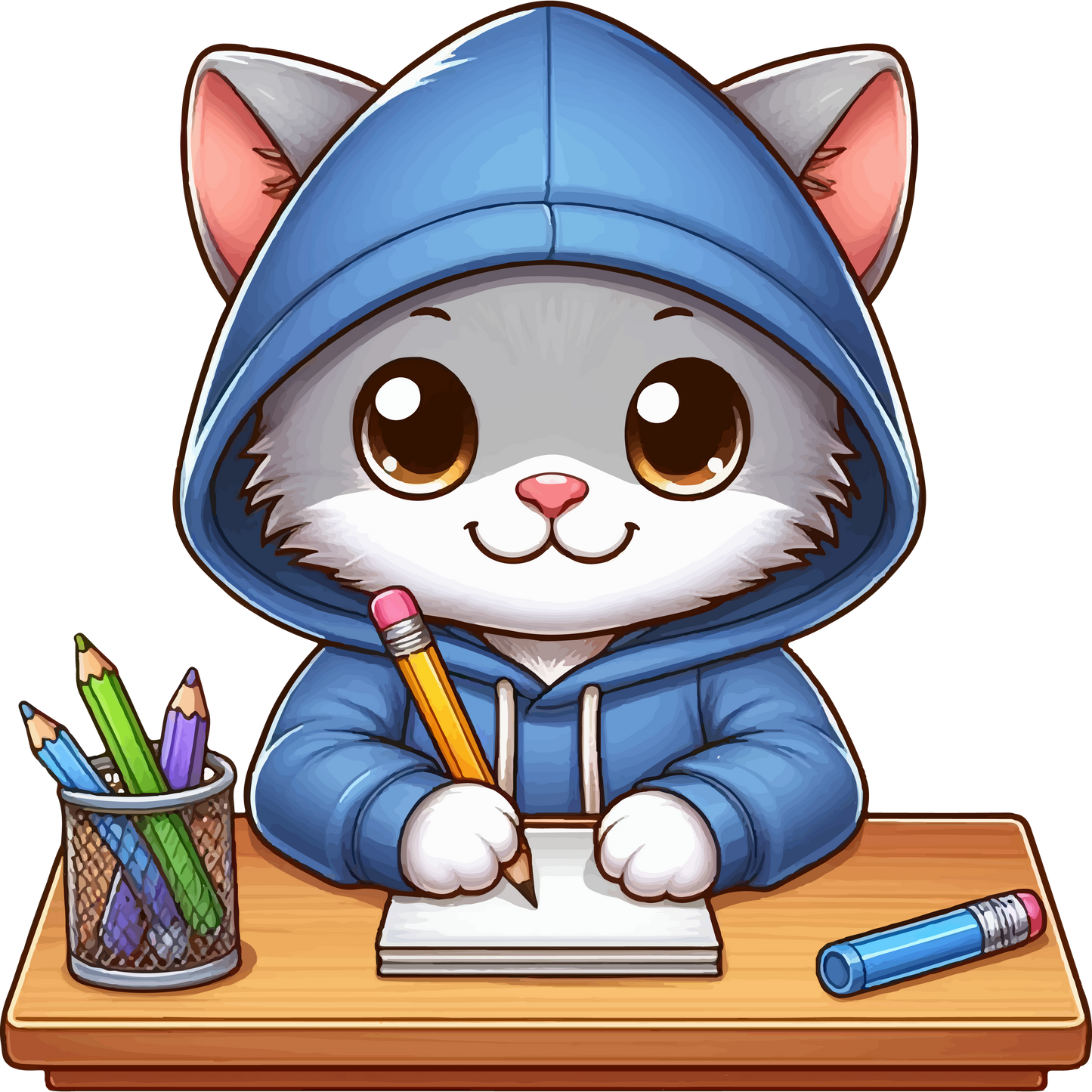 Grey Kitten Doing School - Unisex Triblend Tee
