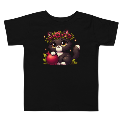 Black Kitten with Red Flowers - Toddler Tee
