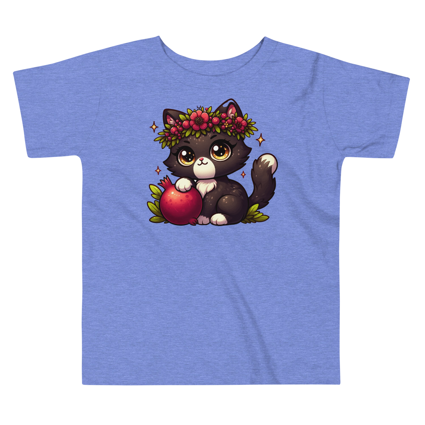 Black Kitten with Red Flowers - Toddler Tee