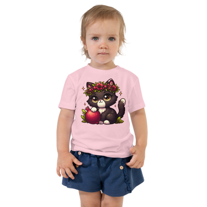 Black Kitten with Red Flowers - Toddler Tee