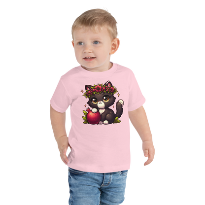 Black Kitten with Red Flowers - Toddler Tee