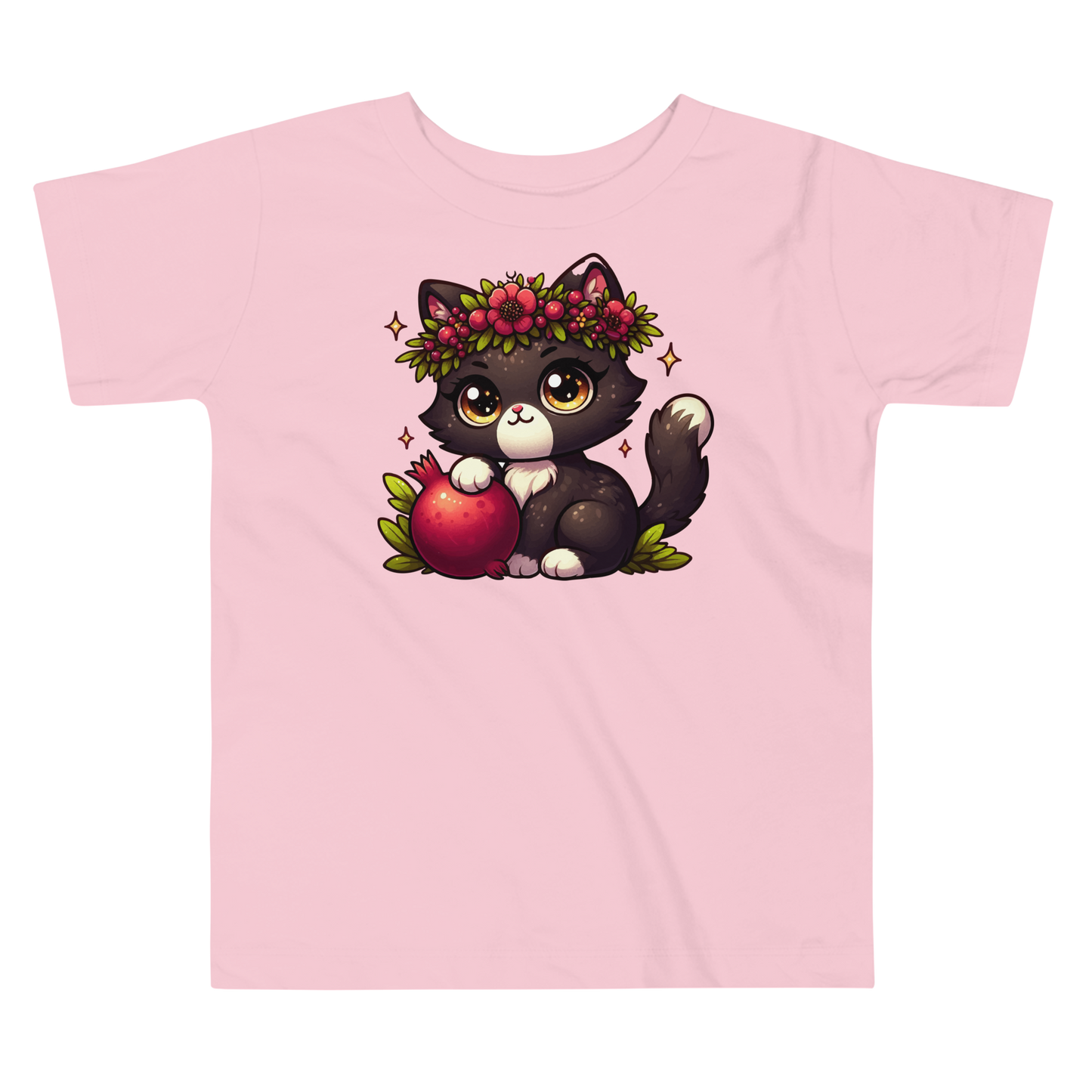 Black Kitten with Red Flowers - Toddler Tee