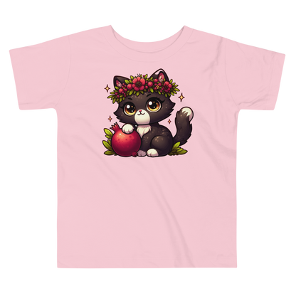 Black Kitten with Red Flowers - Toddler Tee