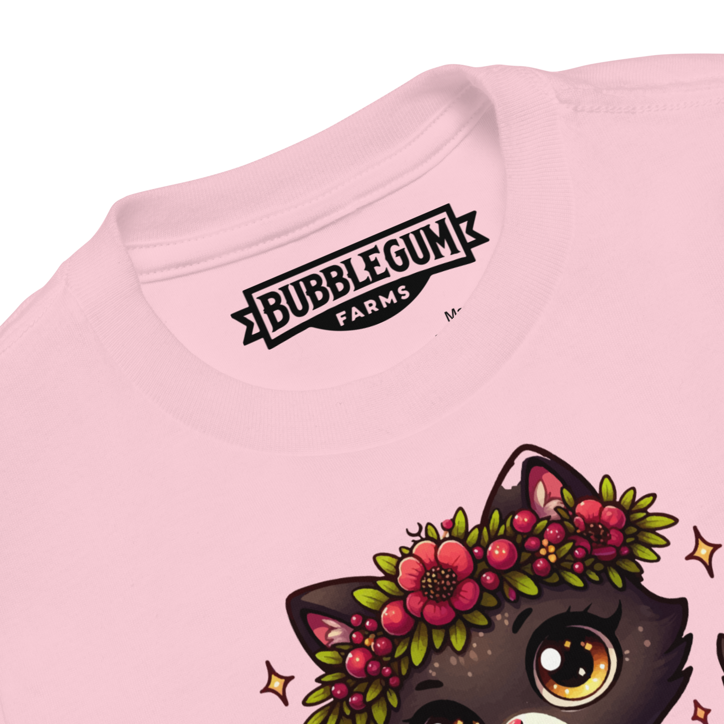 Black Kitten with Red Flowers - Toddler Tee