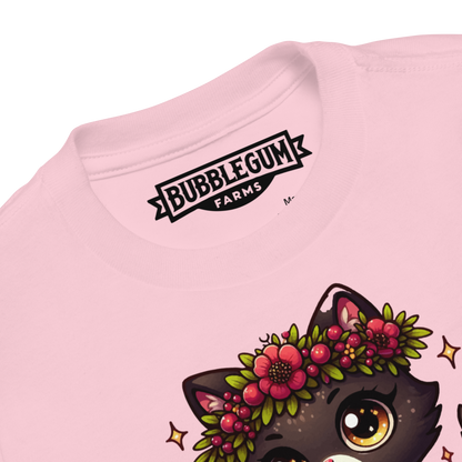 Black Kitten with Red Flowers - Toddler Tee