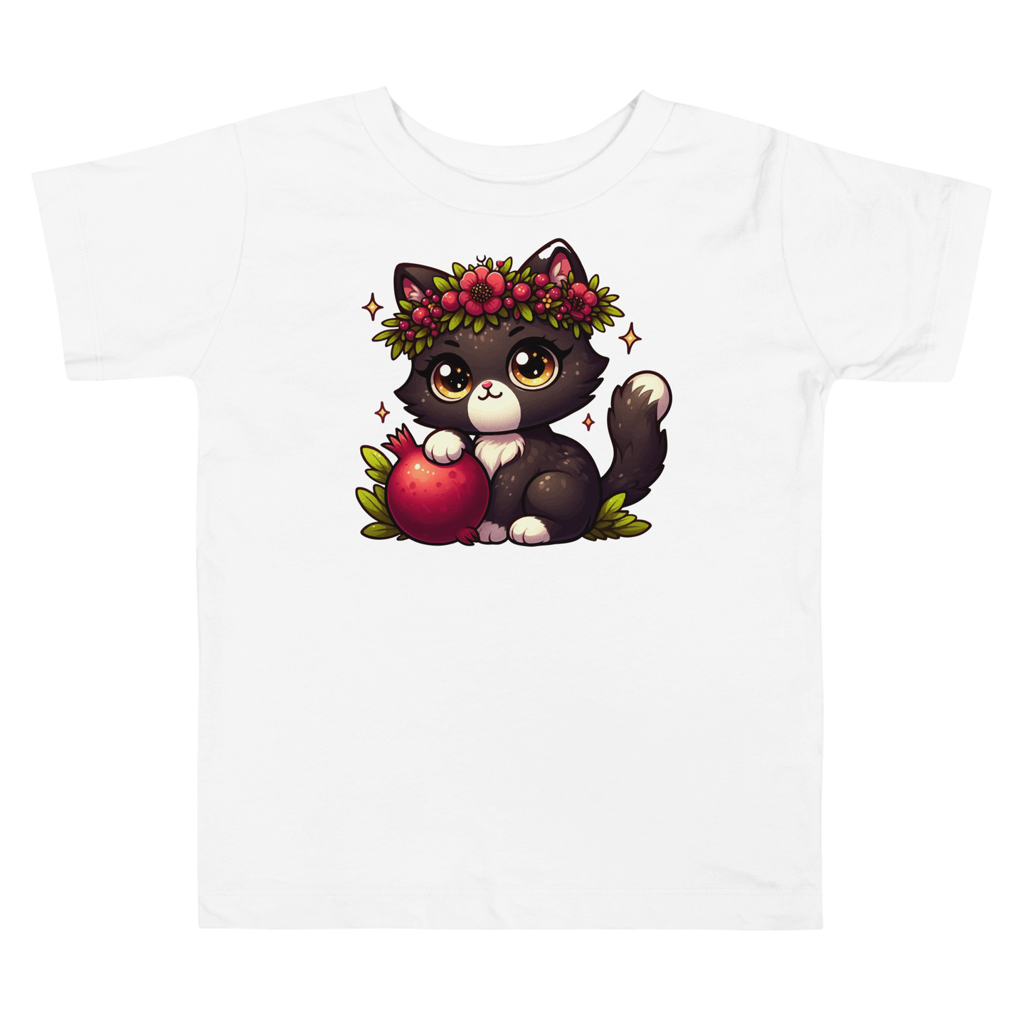 Black Kitten with Red Flowers - Toddler Tee