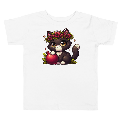 Black Kitten with Red Flowers - Toddler Tee