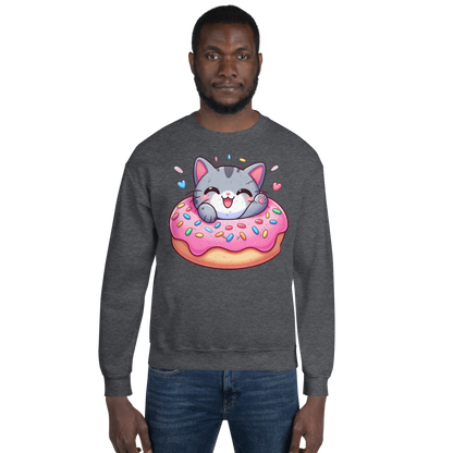 Grey Kitten - Laughing in a Donut - Preshrunk Sweatshirt