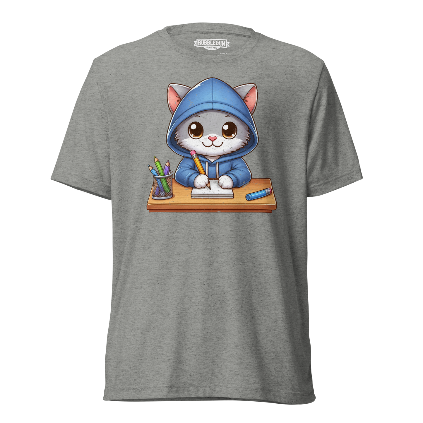 Grey Kitten Doing School - Unisex Triblend Tee