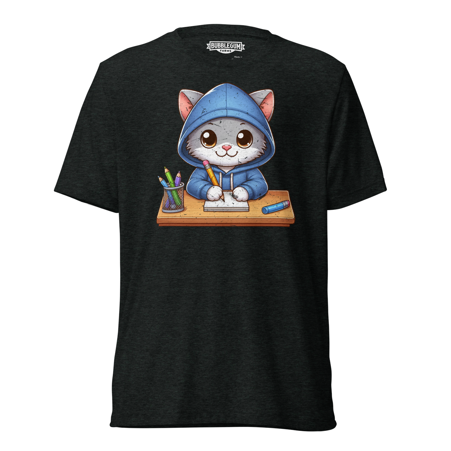 Grey Kitten Doing School - Unisex Triblend Tee