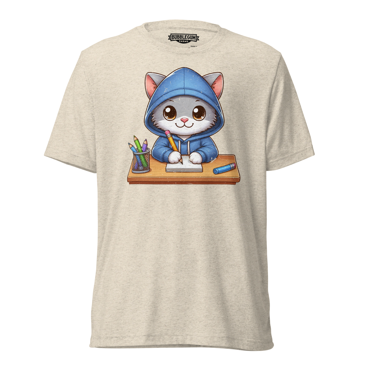 Grey Kitten Doing School - Unisex Triblend Tee