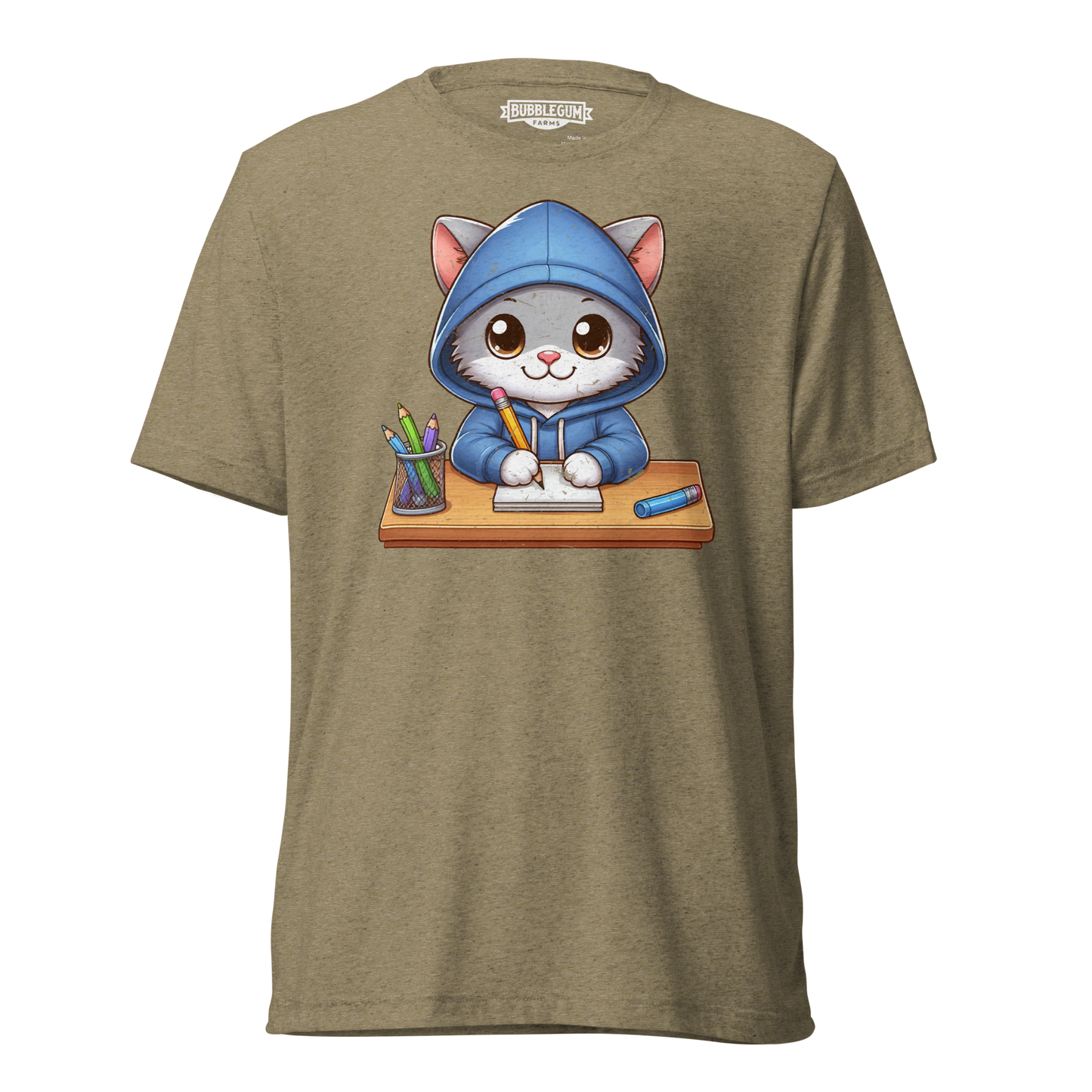 Grey Kitten Doing School - Unisex Triblend Tee