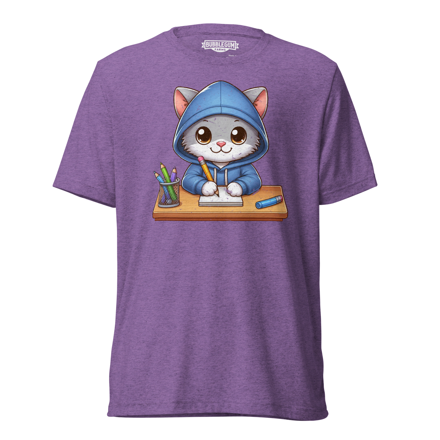 Grey Kitten Doing School - Unisex Triblend Tee