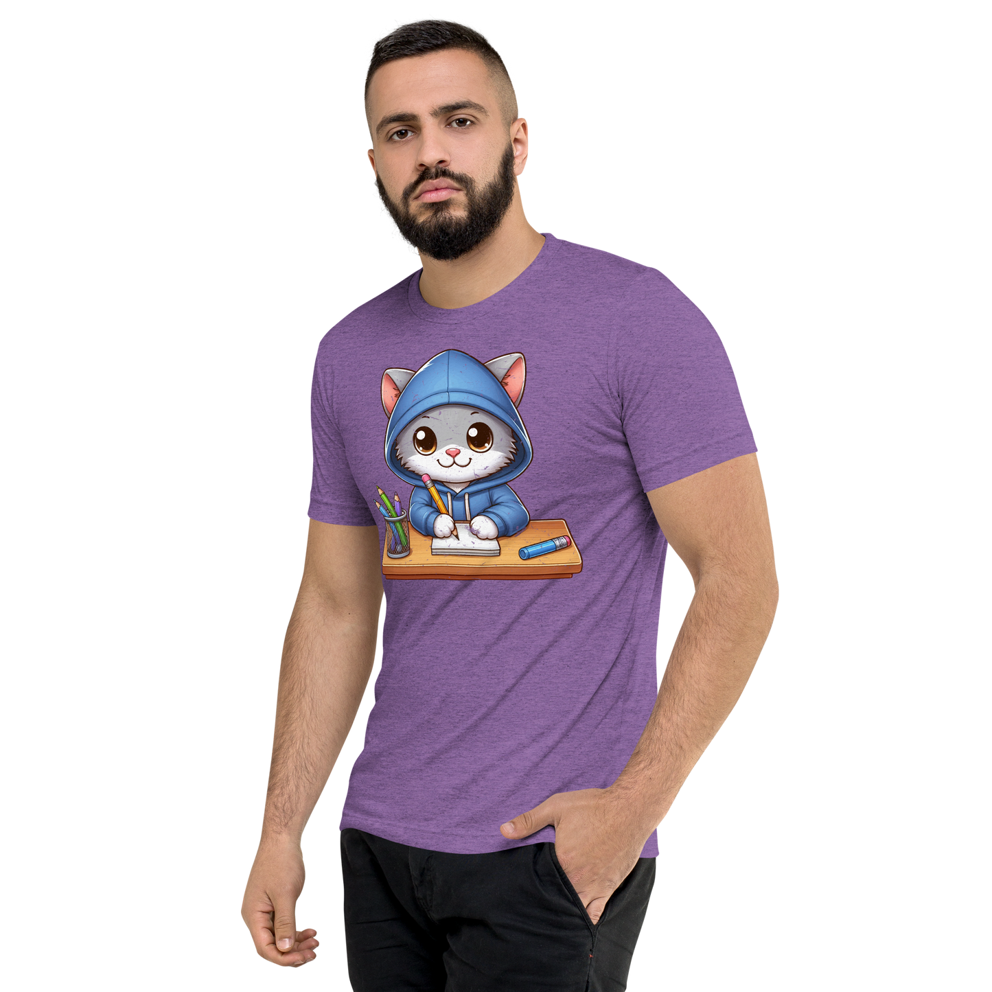 Grey Kitten Doing School - Unisex Triblend Tee