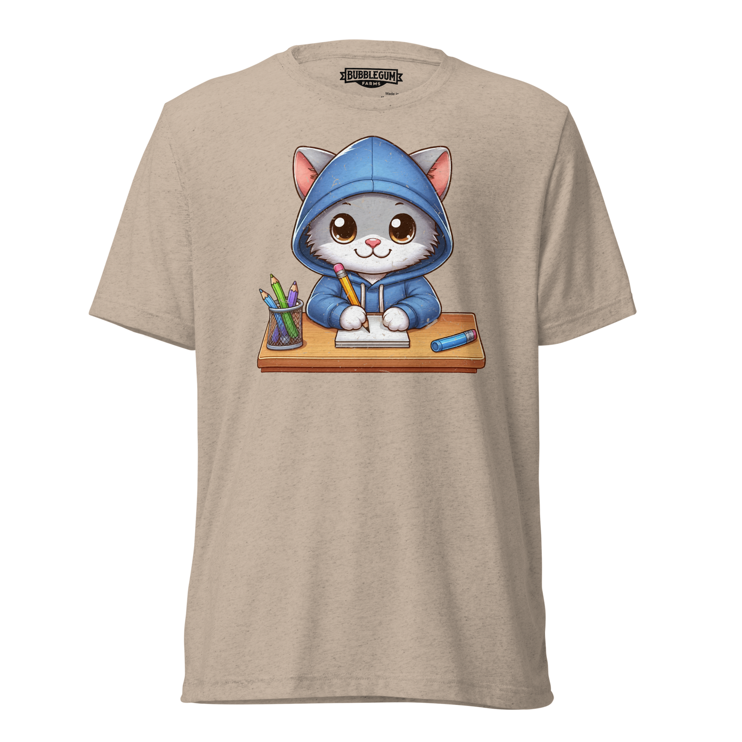 Grey Kitten Doing School - Unisex Triblend Tee