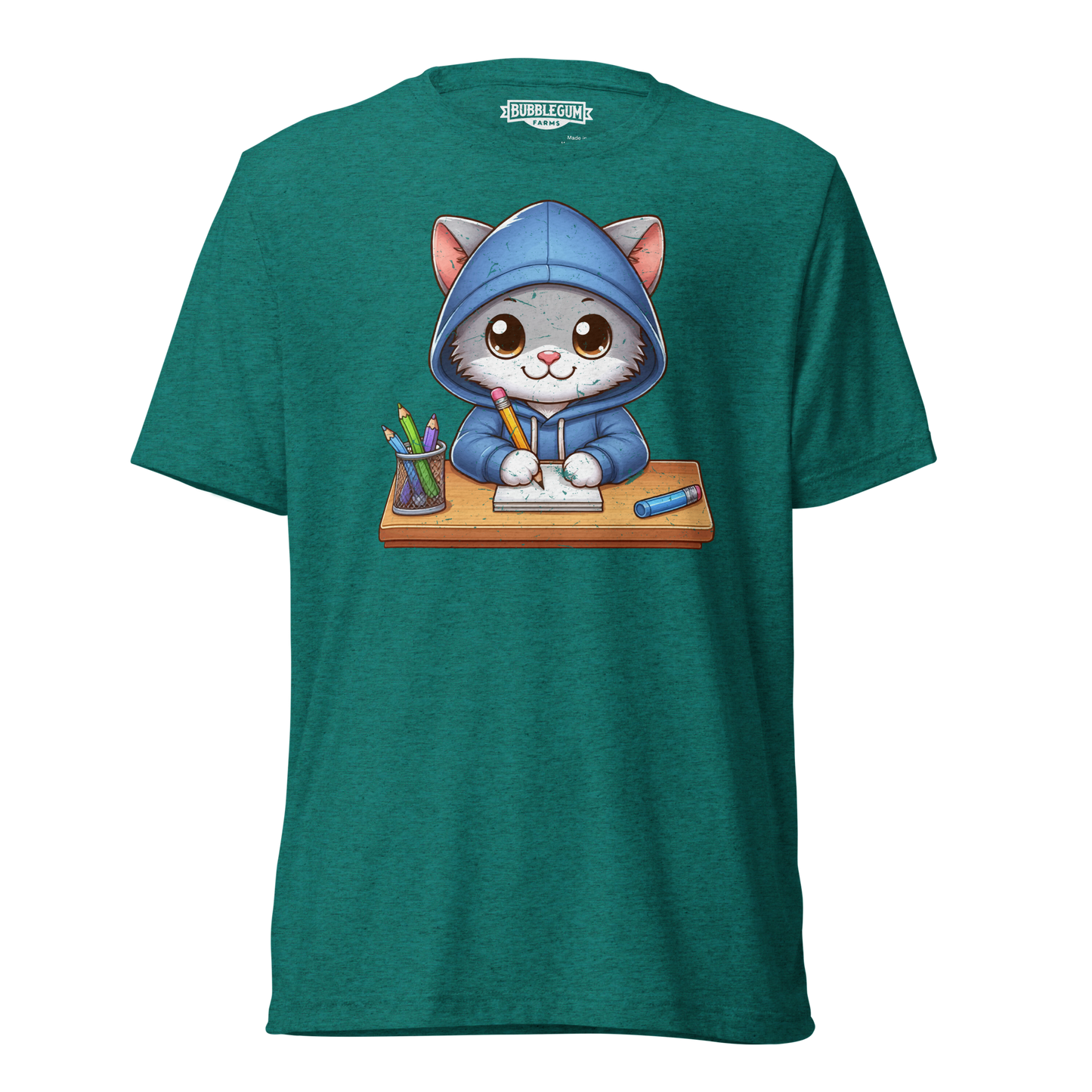 Grey Kitten Doing School - Unisex Triblend Tee